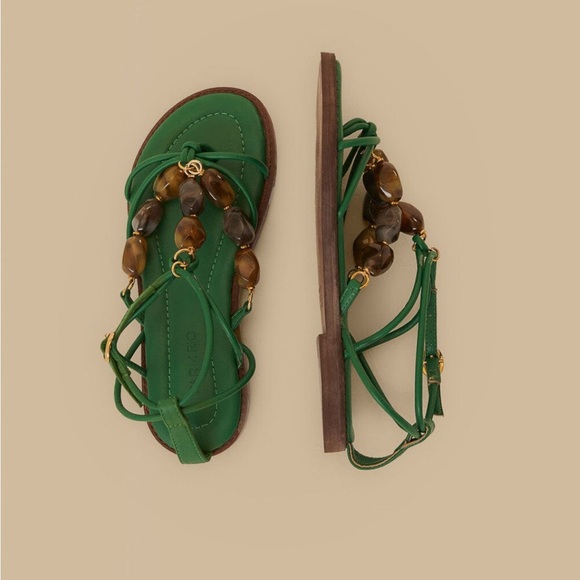 Farm Rio Trevo Gem Straps Sandal - Green straps w/ polished stones - Size 9 NWT - Picture 2 of 6